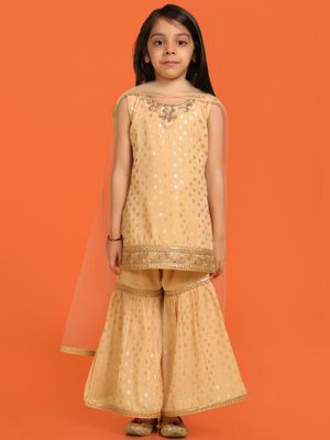 Girls Off-White Bandhej foil print Kurta with Sharara Set